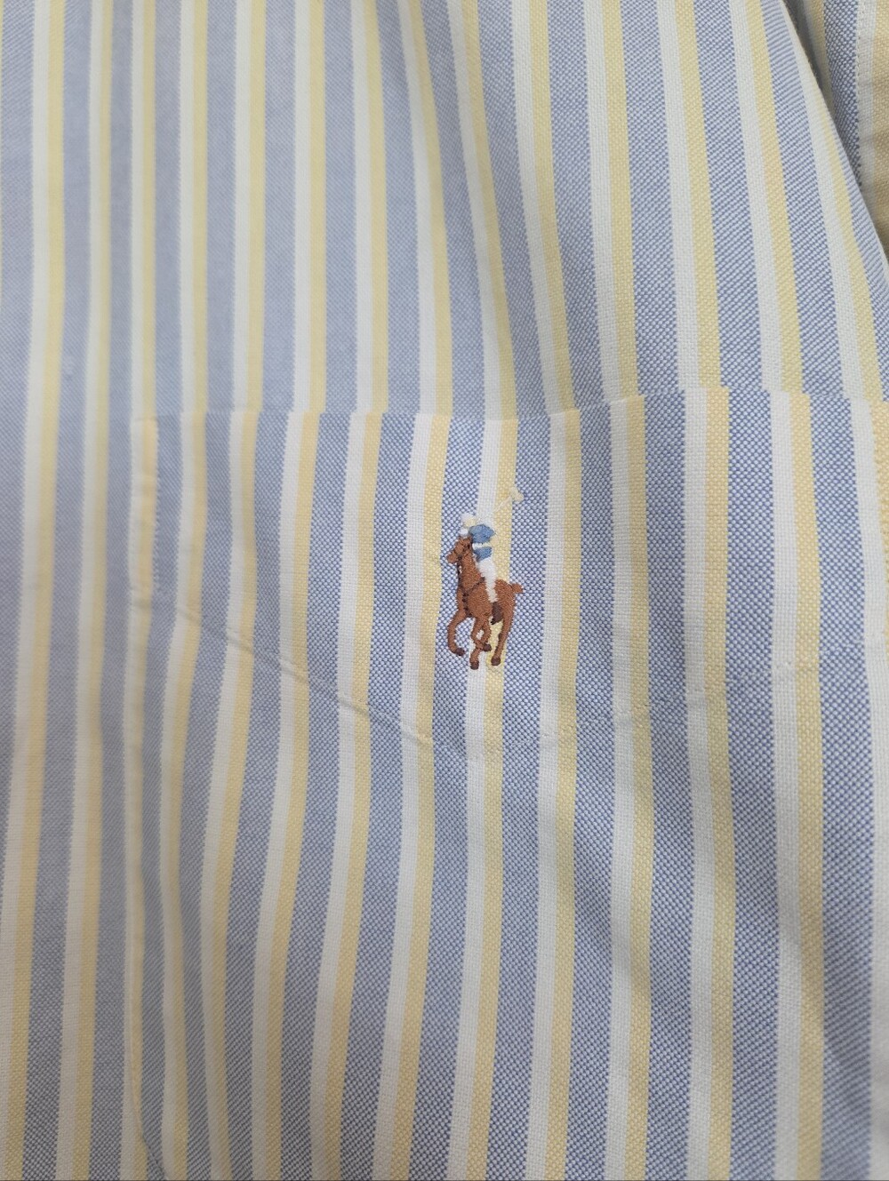 VTG Ralph Lauren Big Shirt Blue Yellow White Striped Button Oxford 90 Flesh Pony